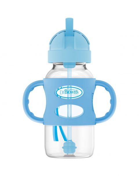 WB91012_Product_Sippy Straw Bottle with Silicone handles_Open_Wide-Neck_Blue_
